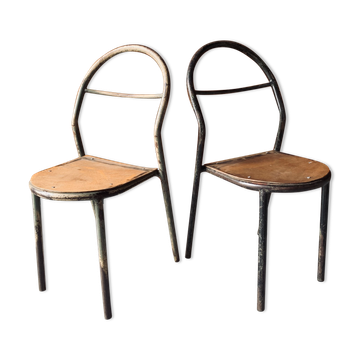 Lot de 2 chaises Mobilor 1950 métal et bois
