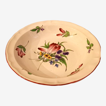 Hollow and round dish, Lunéville porcelain service, flowers (tulip, rose) early twentieth century