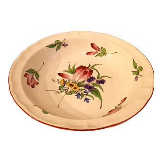 Hollow and round dish, Lunéville porcelain service, flowers (tulip, rose) early twentieth century