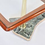 Table à manger italienne du milieu du siècle en acajou, laiton et marbre. Fr