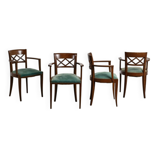 Suite de quatre fauteuils Art Déco en bois, France, circa 1940
