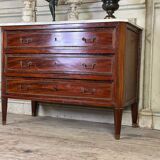 Louis XVI commode in mahogany with brass beading, arabescato marble top, 18th century