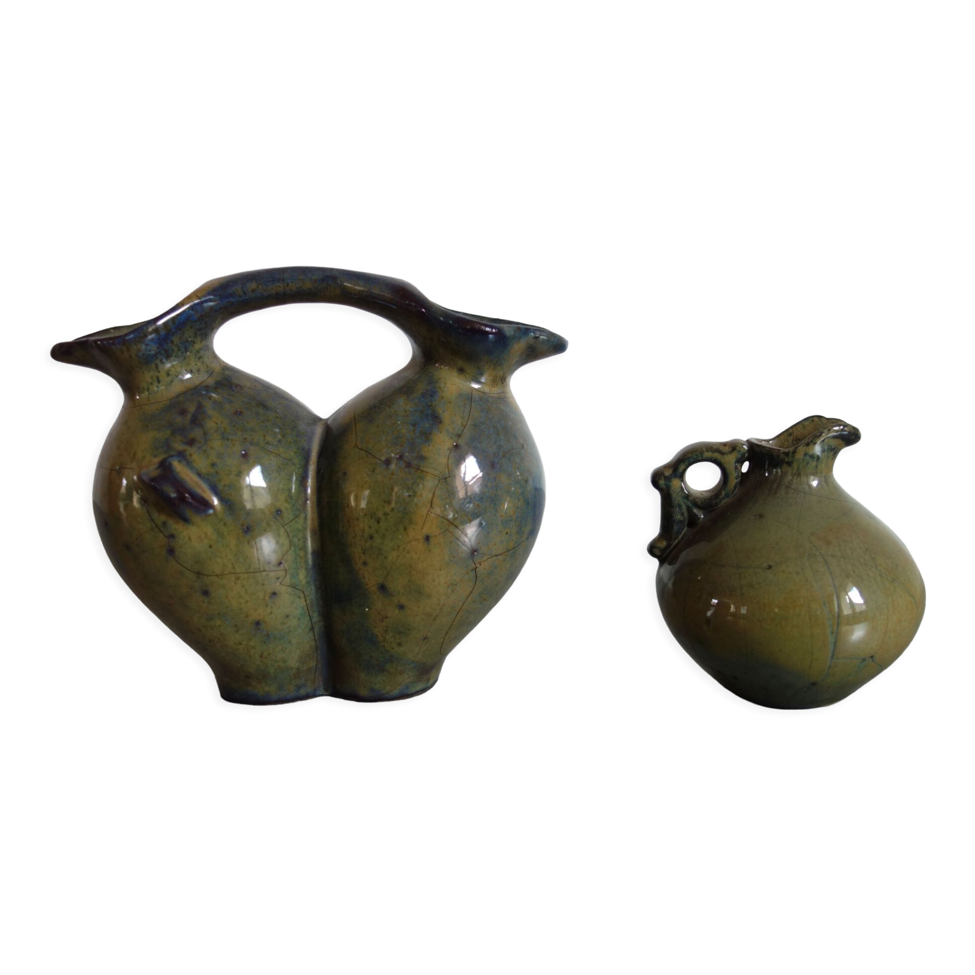 2 vintage glazed ceramic vases, Greece