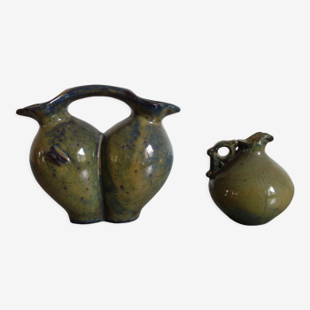 2 vases vintage en céramique vernissée, Grèce