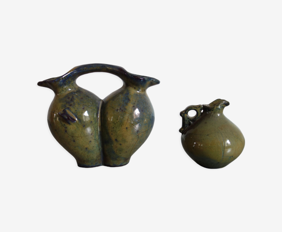 2 vases vintage en céramique vernissée, Grèce