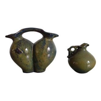 2 vintage glazed ceramic vases, Greece