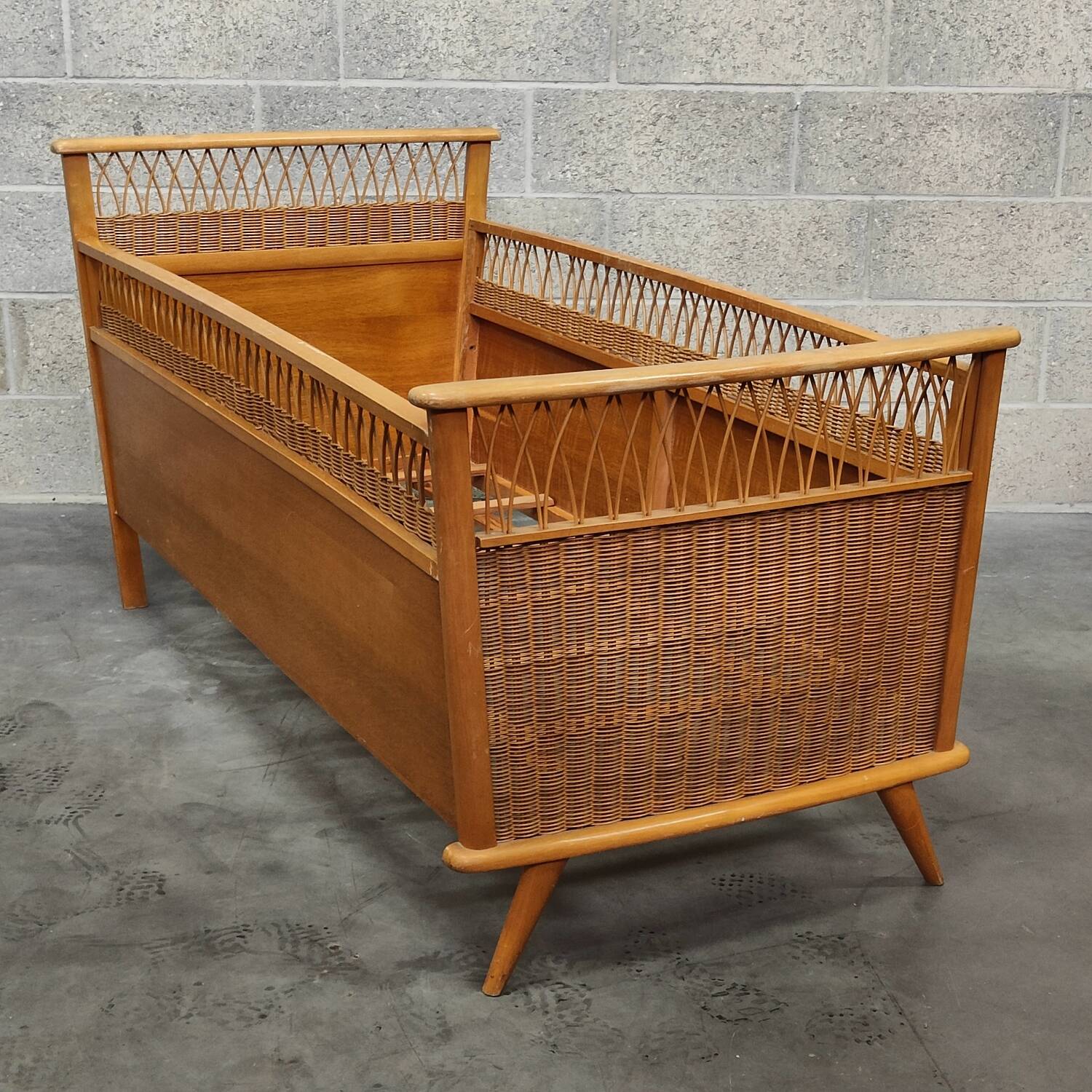 70s rattan and wood children's bed