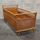 70s rattan and wood children's bed
