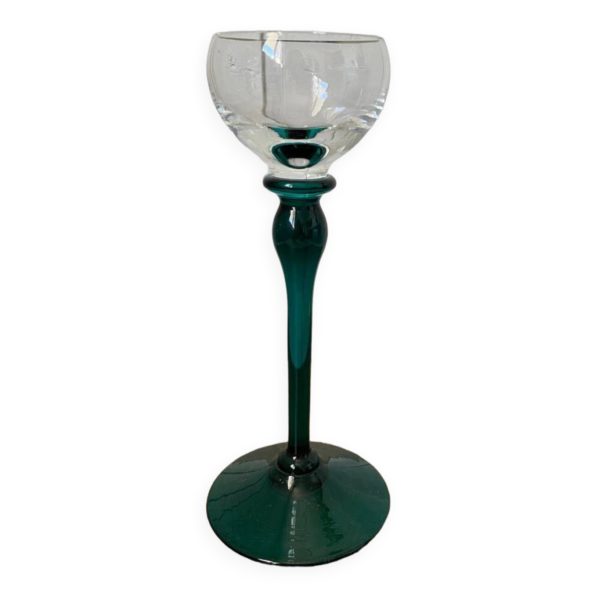 crystal wine glass on green stem