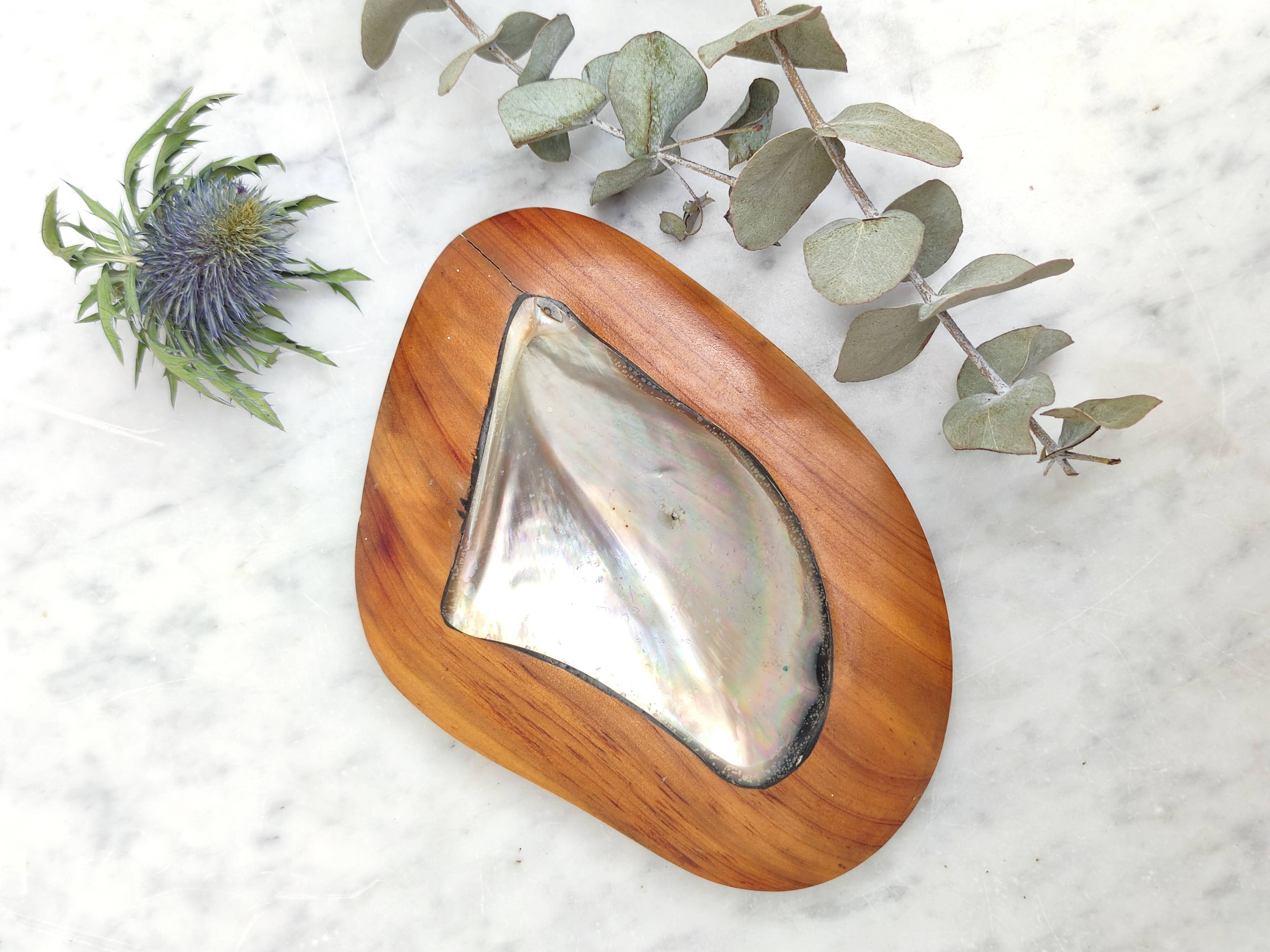 Teak and mother-of-pearl trinket bowl