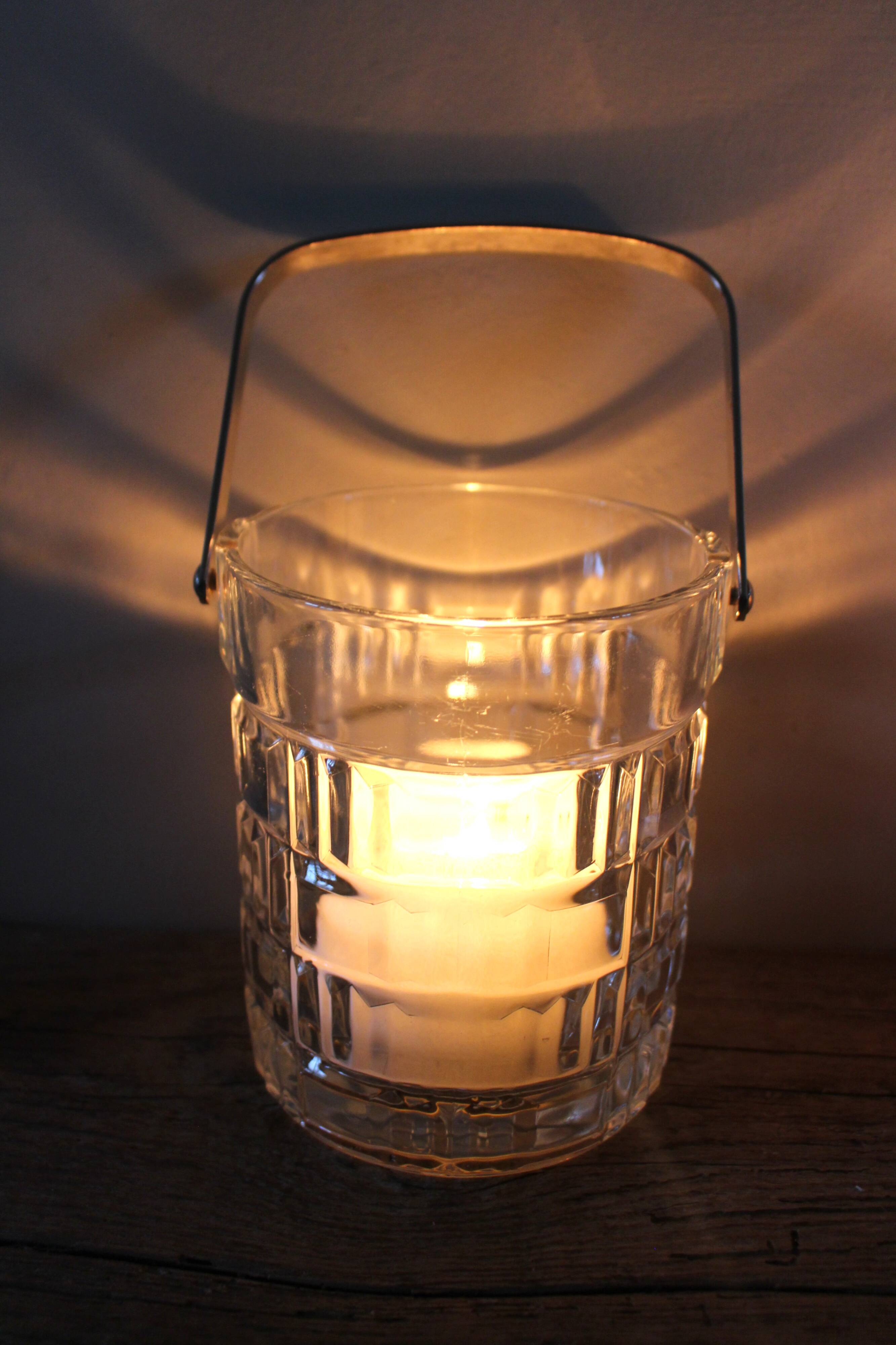 Vintage glass ice bucket with metal handle