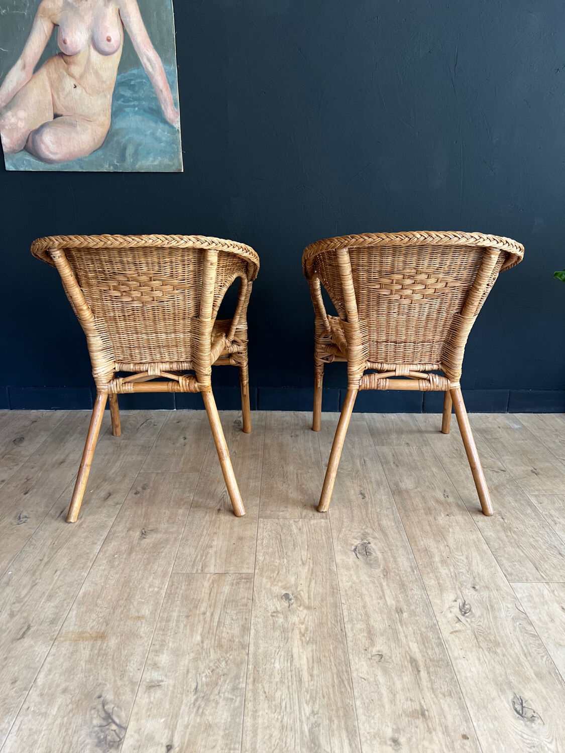 Paire de fauteuils en rotin et osier