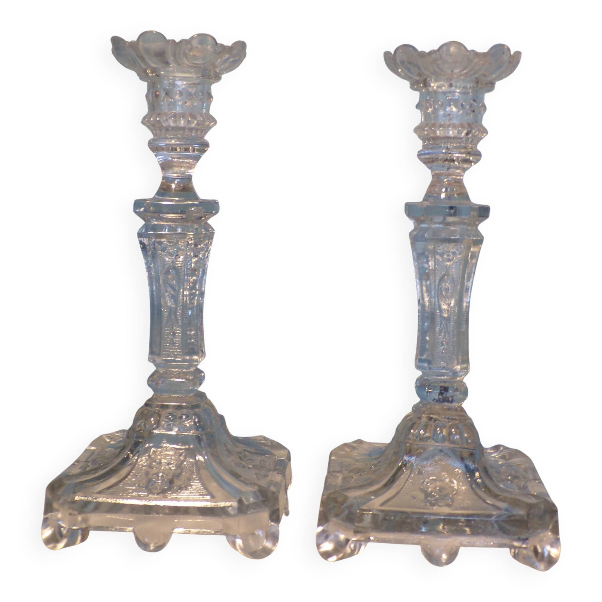 Pair of Vallerysthal glass candlesticks, 1930