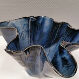 Very special vase in “folded” bluish glazed clay.