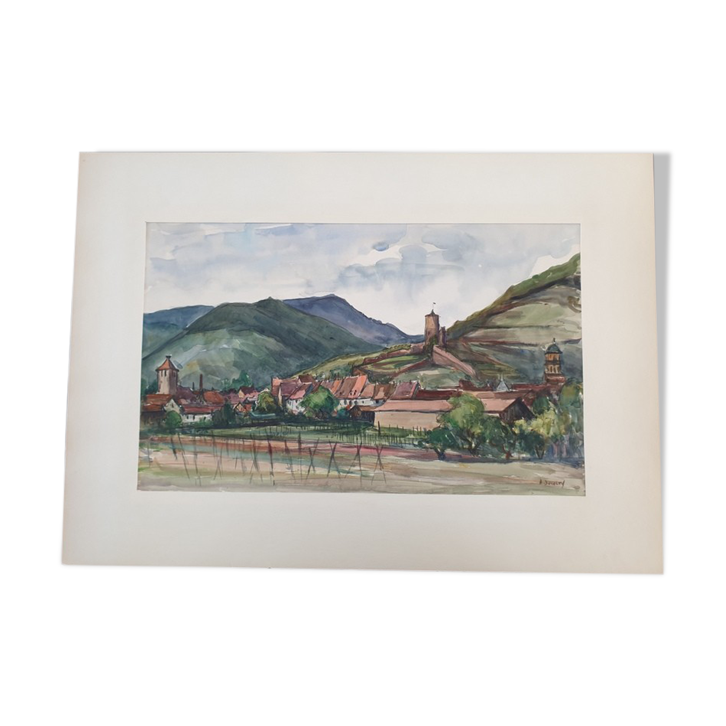 André Duculty (1912-1990) Watercolor on paper "Kaysersberg (Alsace)" Signed lower right