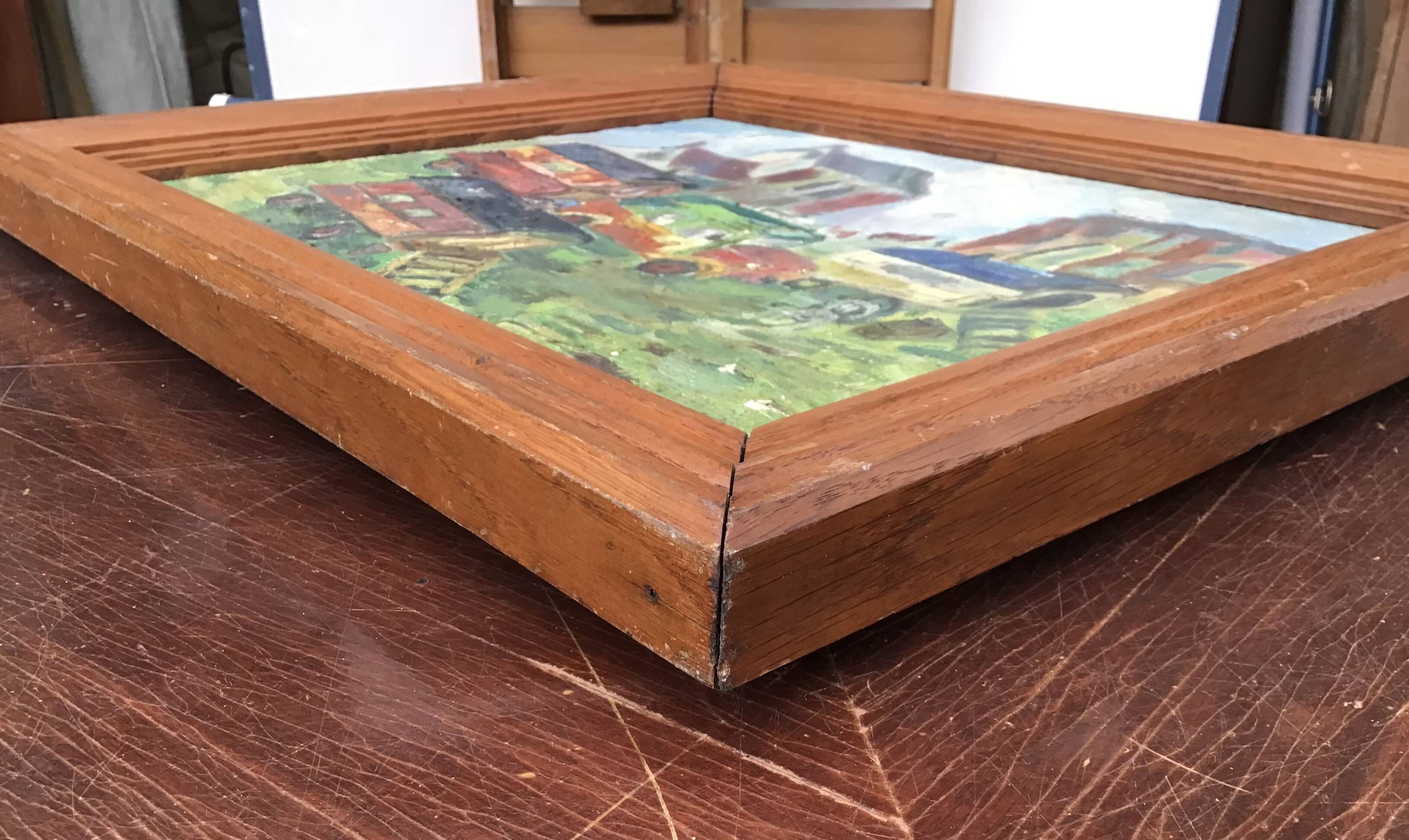 Oil on canvas representing a gypsy or fairground camp