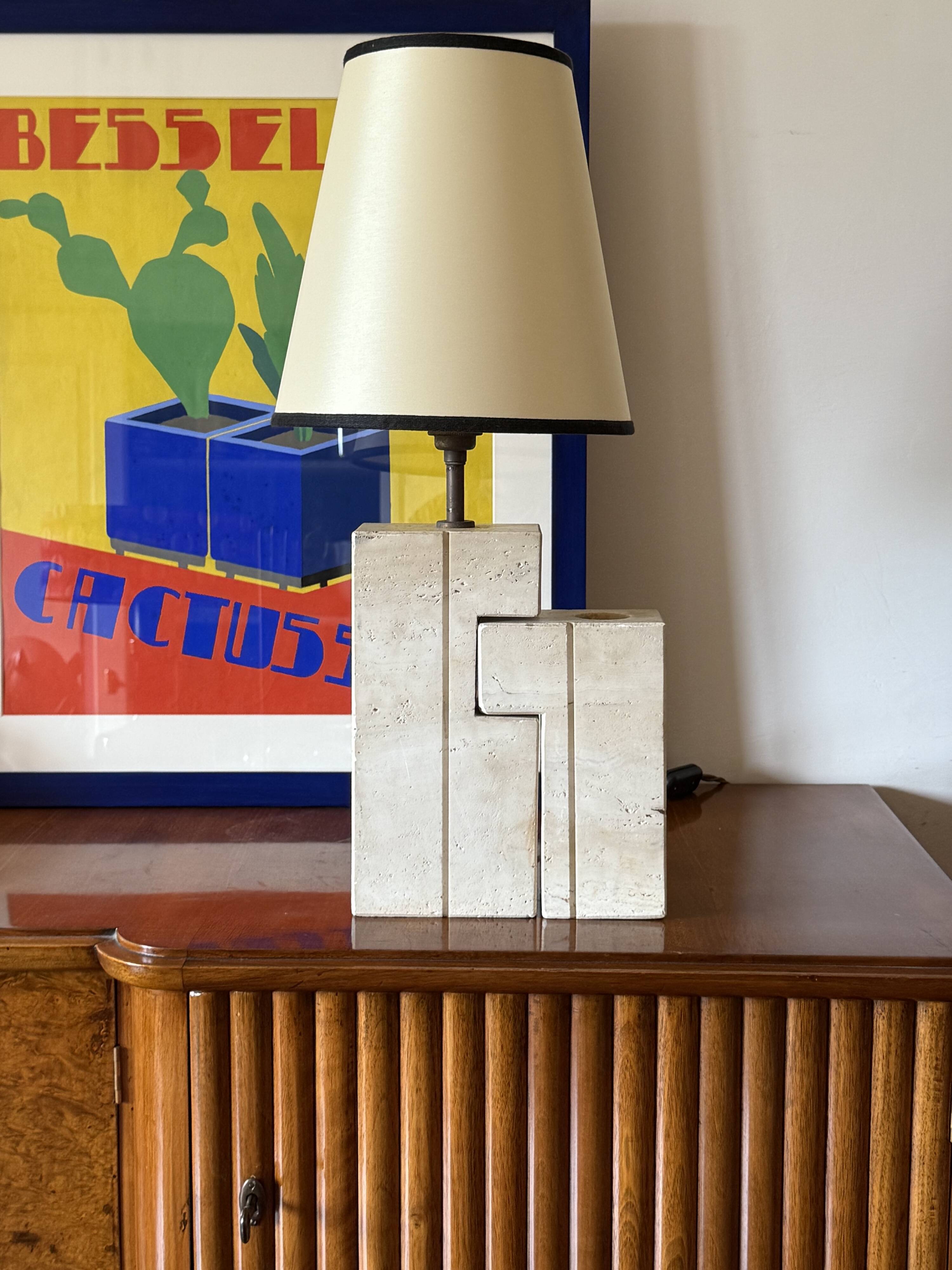 Mid-century modern travertine table lamp, Nucleo Sormani Italy 1960s