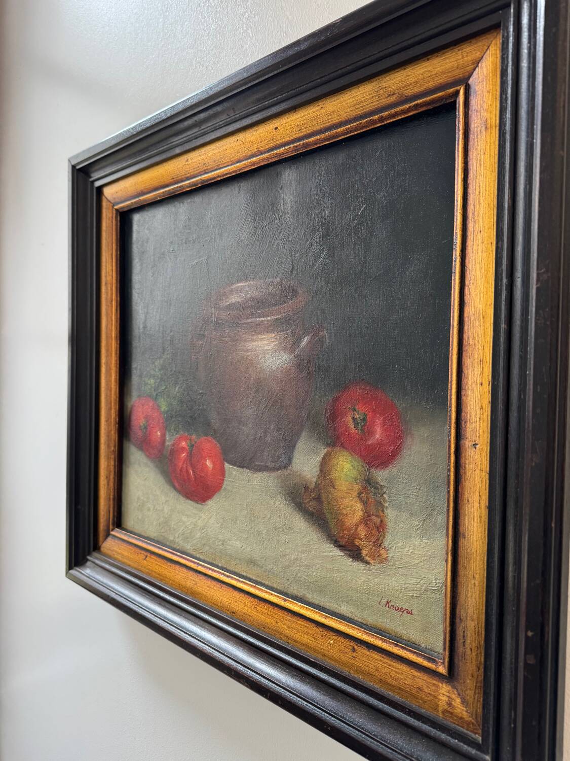 Still life painting in oil on canvas, antique.