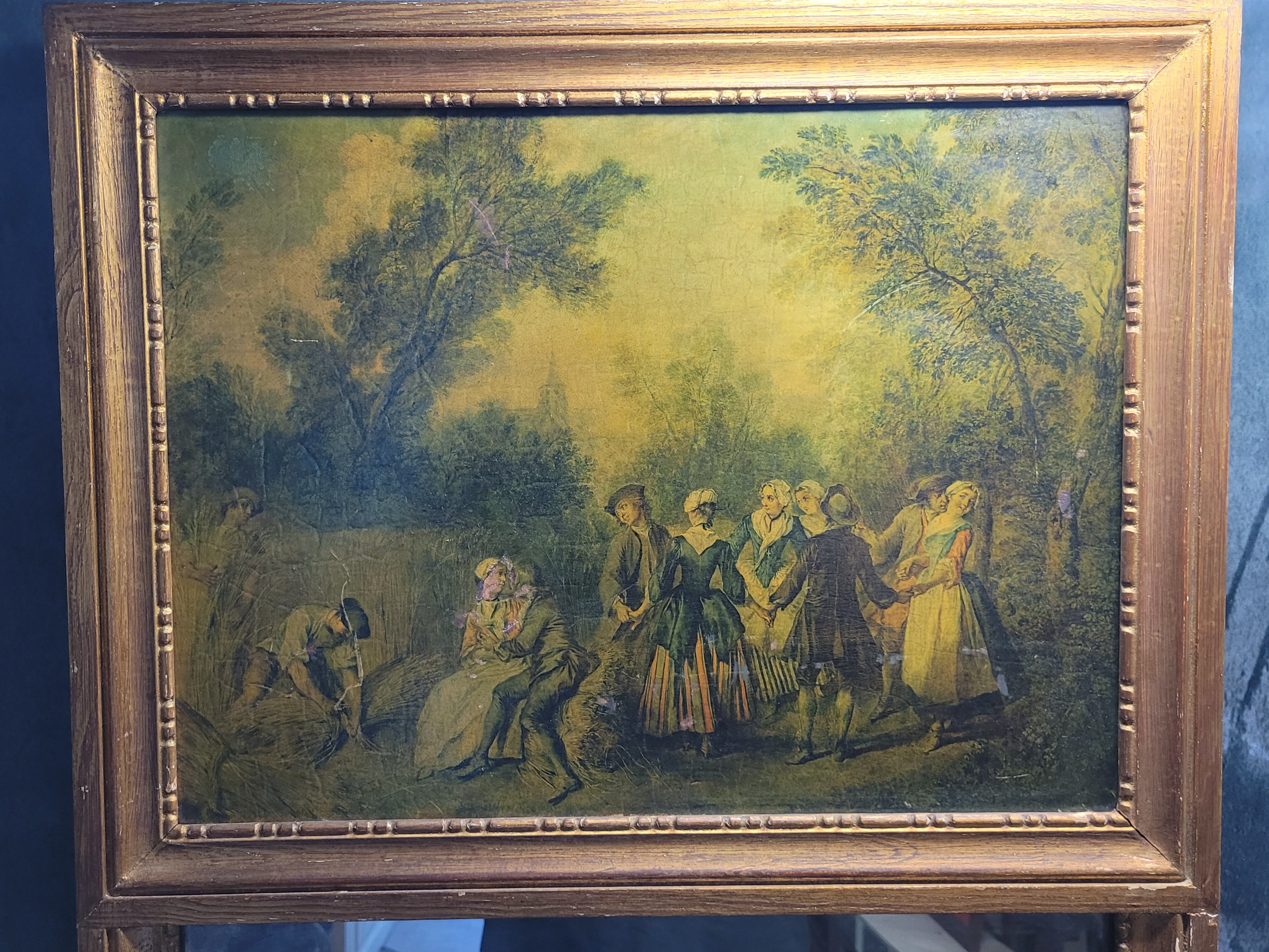 Gilded wooden trumeau surmounted by a gallant scene - 1900