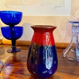 Vase en céramique Jasba West Germany rouge et bleu, années 60