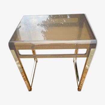 Side table in metal and vintage smoked plexiglass 70