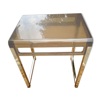 Side table in metal and vintage smoked plexiglass 70