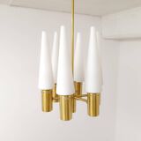Midcentury brass and opaline ceiling lamp by Hans-Agne Jakobsson, Sweden, 1950s.