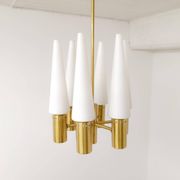 Midcentury brass and opaline ceiling lamp by Hans-Agne Jakobsson, Sweden, 1950s.
