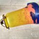 Wall light wall wall brass swan collar, porcelain rosette and tulip in colored glass paste