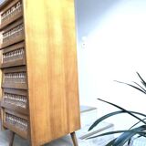 Chest of drawers / chest of drawers in wood and rattan