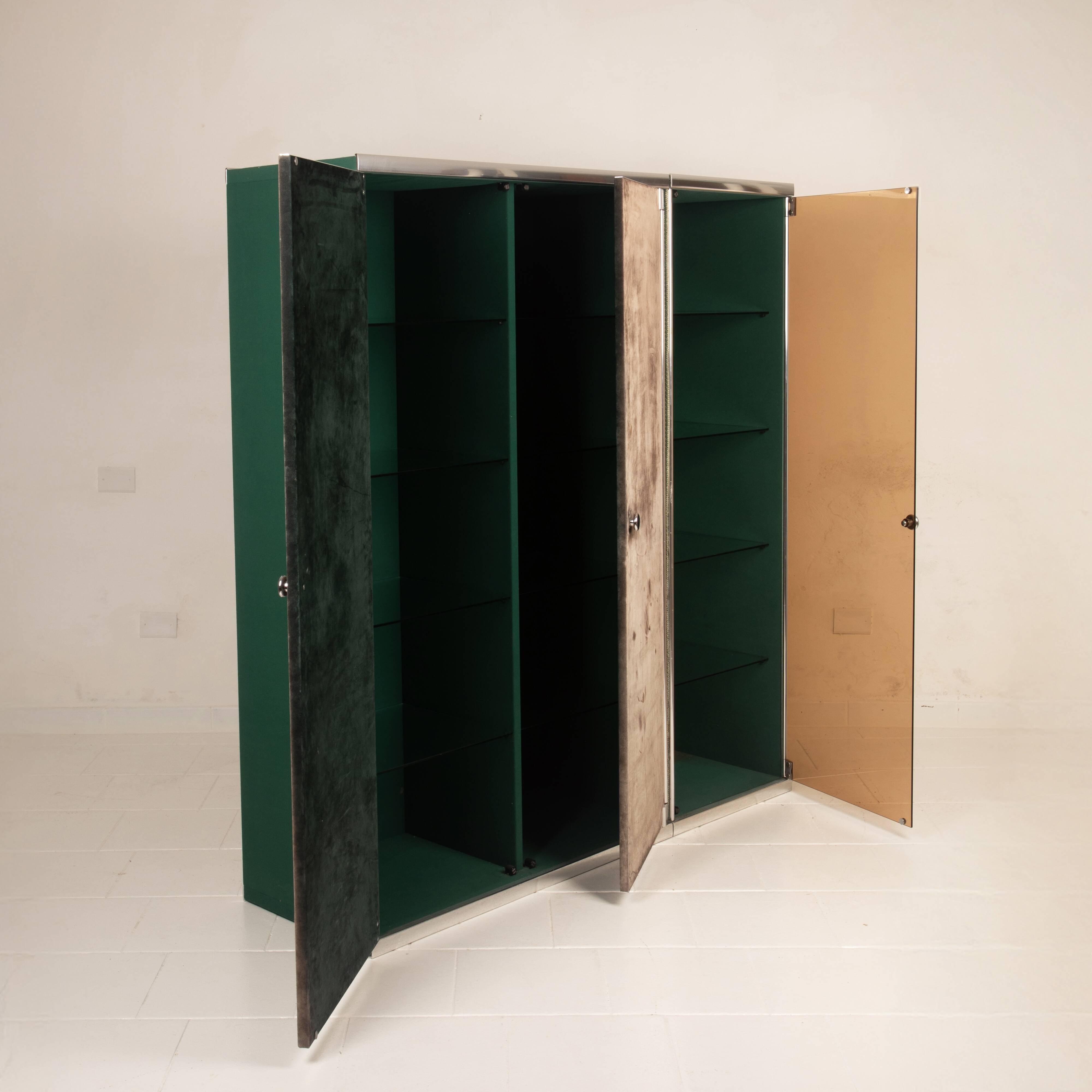 Guido Faleschini Astro Smoked Glass and Suede Cabinets for i4 Mariani 1979