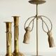 Trio of vintage knotted candlesticks brass