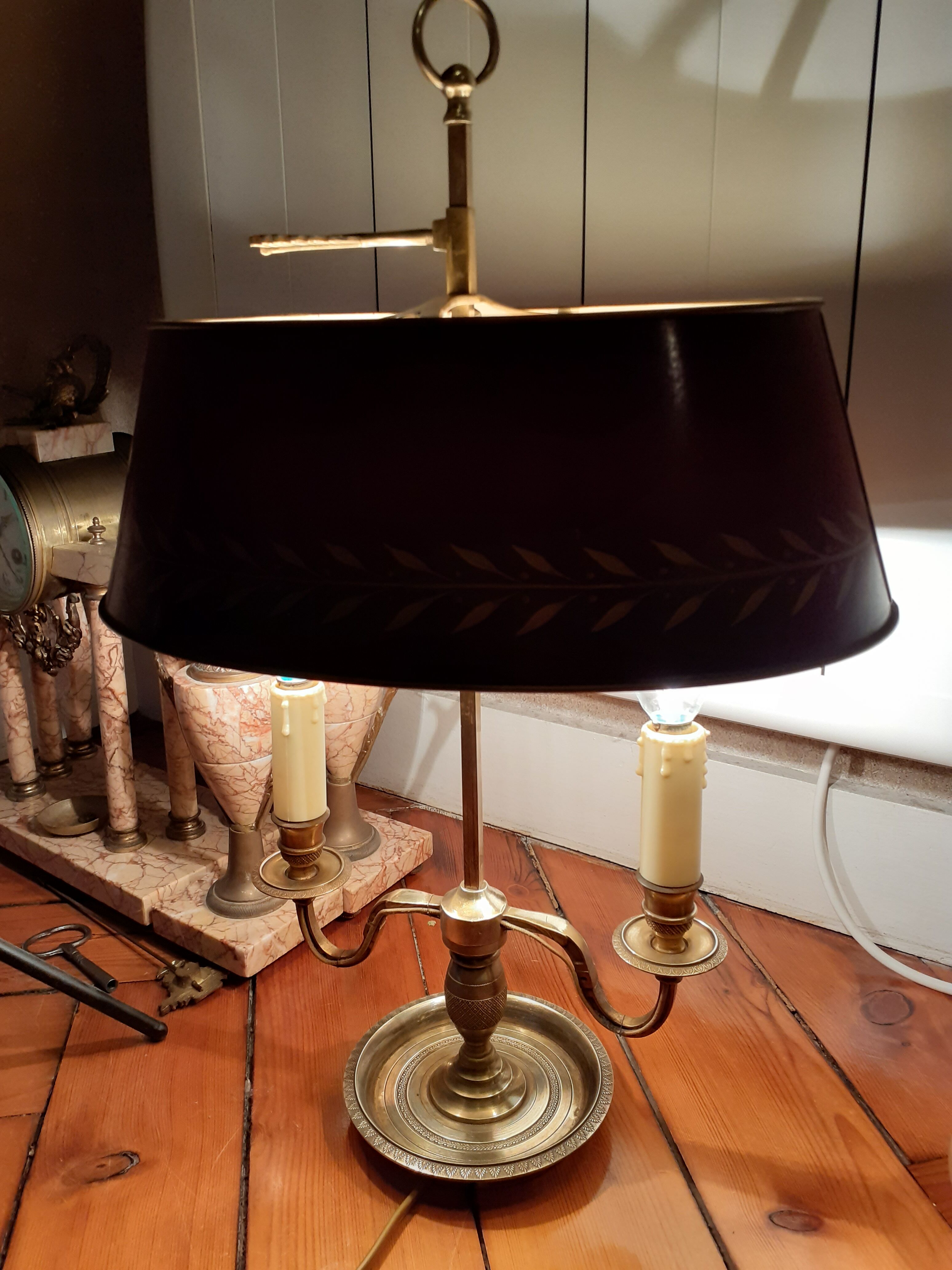 Lampe bouillotte 2 branches bronze doré abat jour tôle