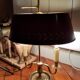 Lampe bouillotte 2 branches bronze doré abat jour tôle