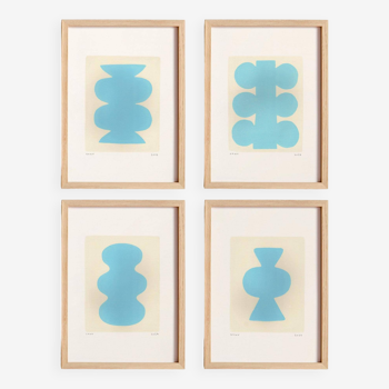 Four paintings - light blue - signed Eawy