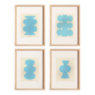 Four paintings - light blue - signed Eawy