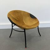 Italian Tan Suede and Black Leather Saucer Chair