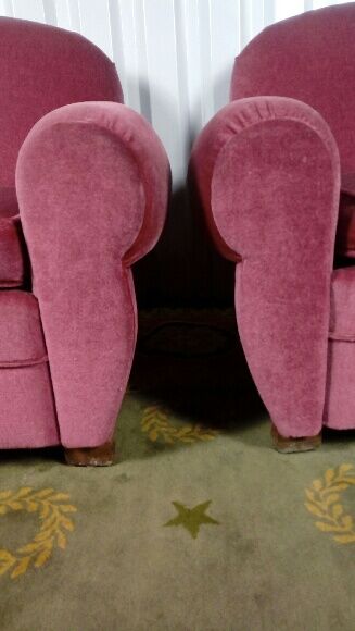 Pair of club chairs in raspberry velvet