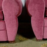 Pair of club chairs in raspberry velvet