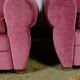 Pair of club chairs in raspberry velvet