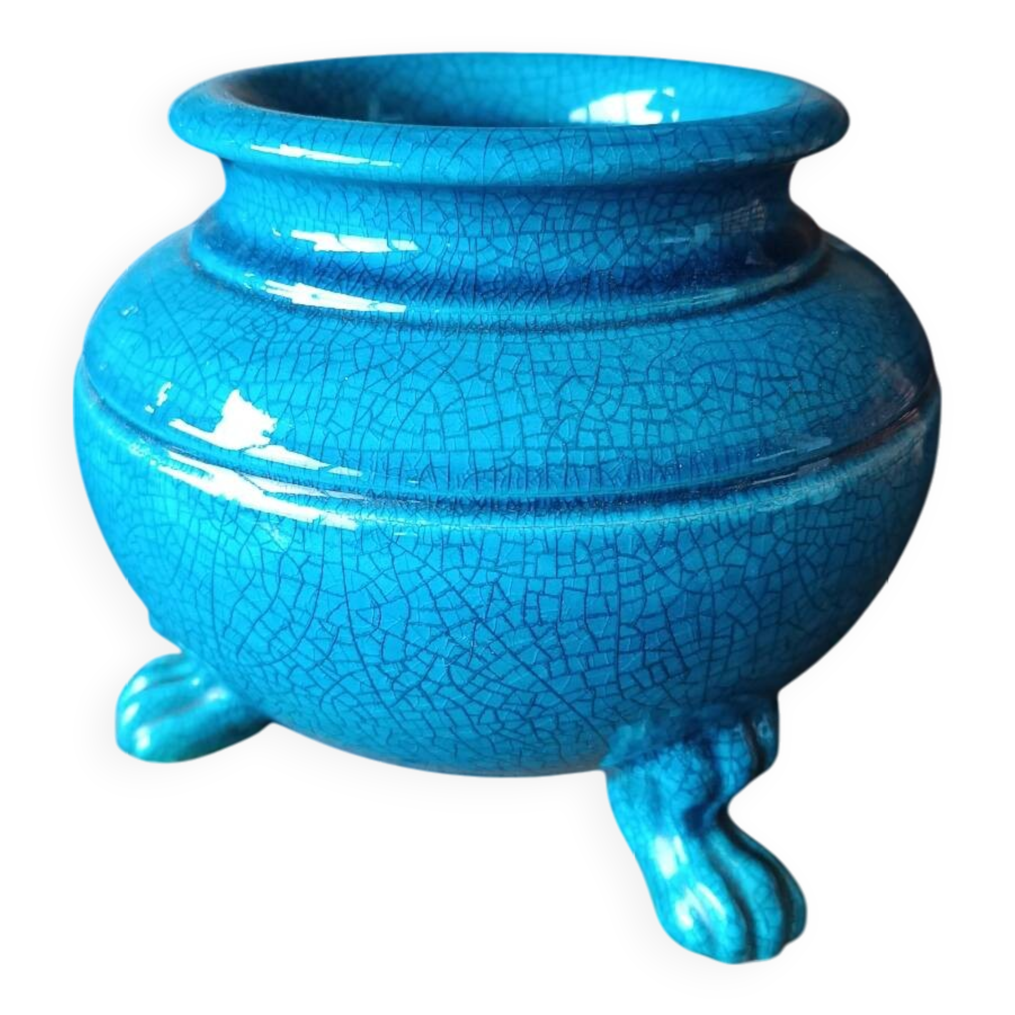 Tripod vase in crackled ceramic by Pol Chambost