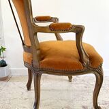 Vintage French Curry Velvet Cabriolet Armchair