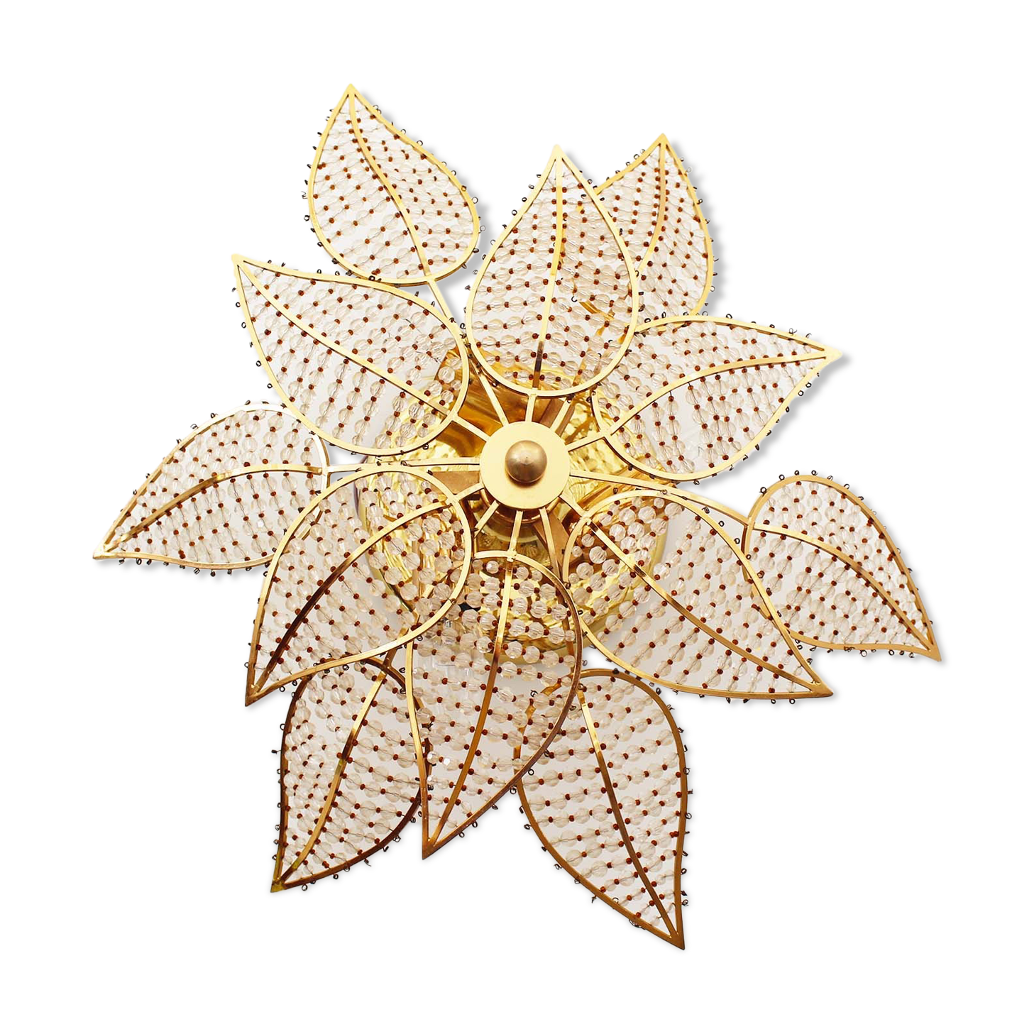 Brass and crystal flush mount ceiling or wall light by Palwa