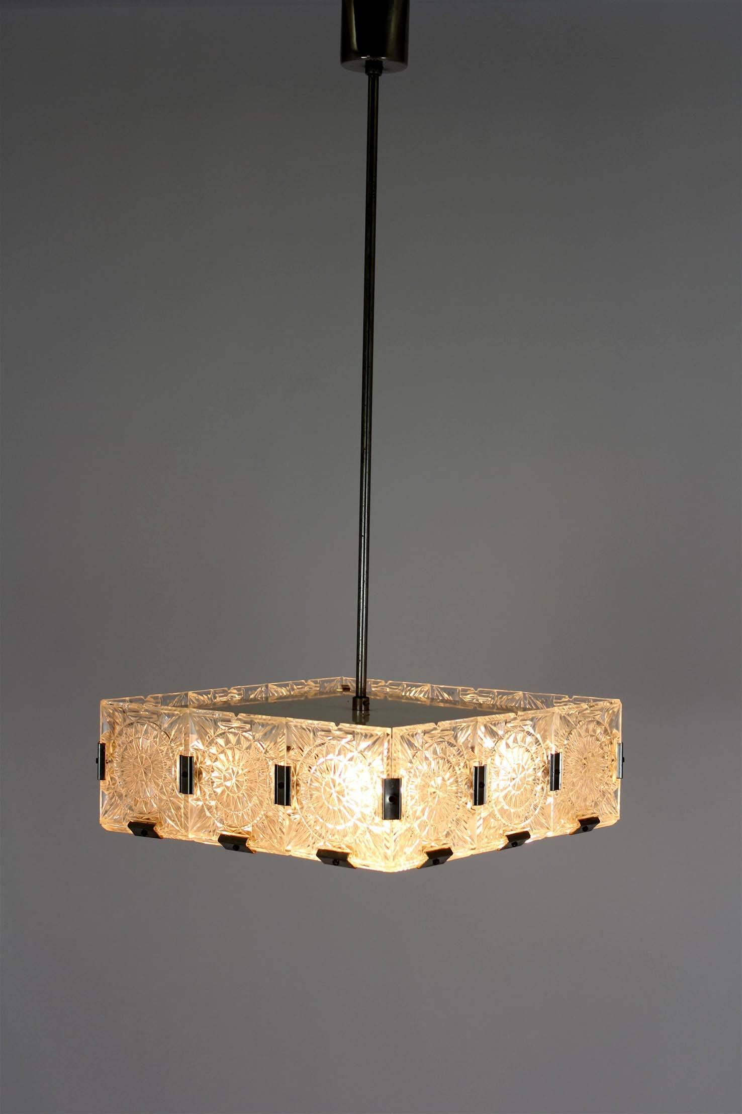 Vintage Sculptural Glass Pendant Lamp by Kamenický Šenov, 1970s