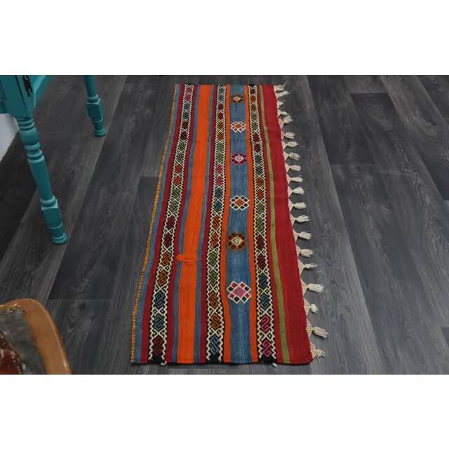 Vintage Turkish Oushak Handmade Wool Cotton Red Runner Rug 53x171