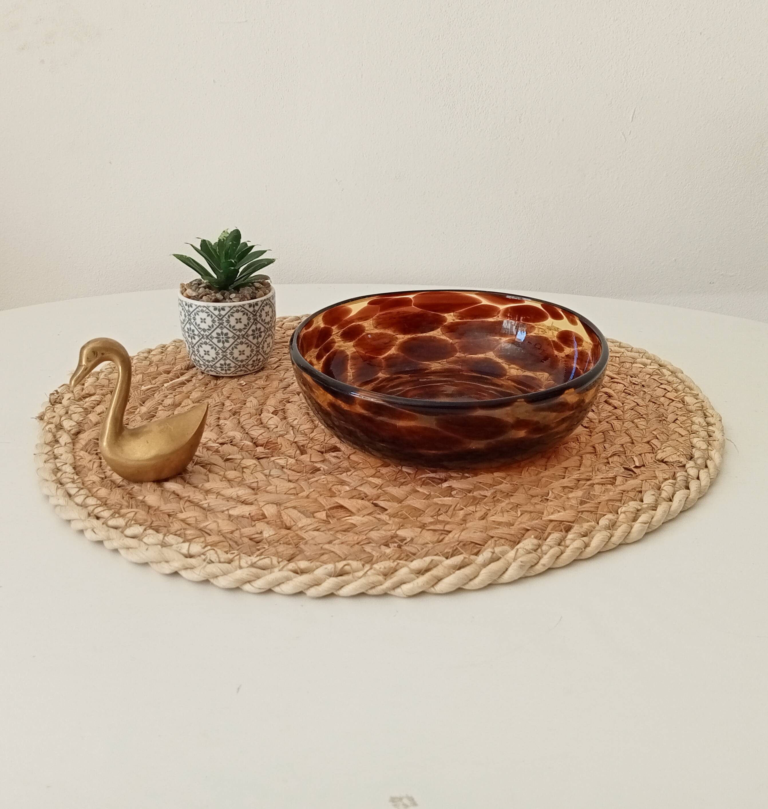 Vintage 70s bowl in speckled amber glass Murano glass