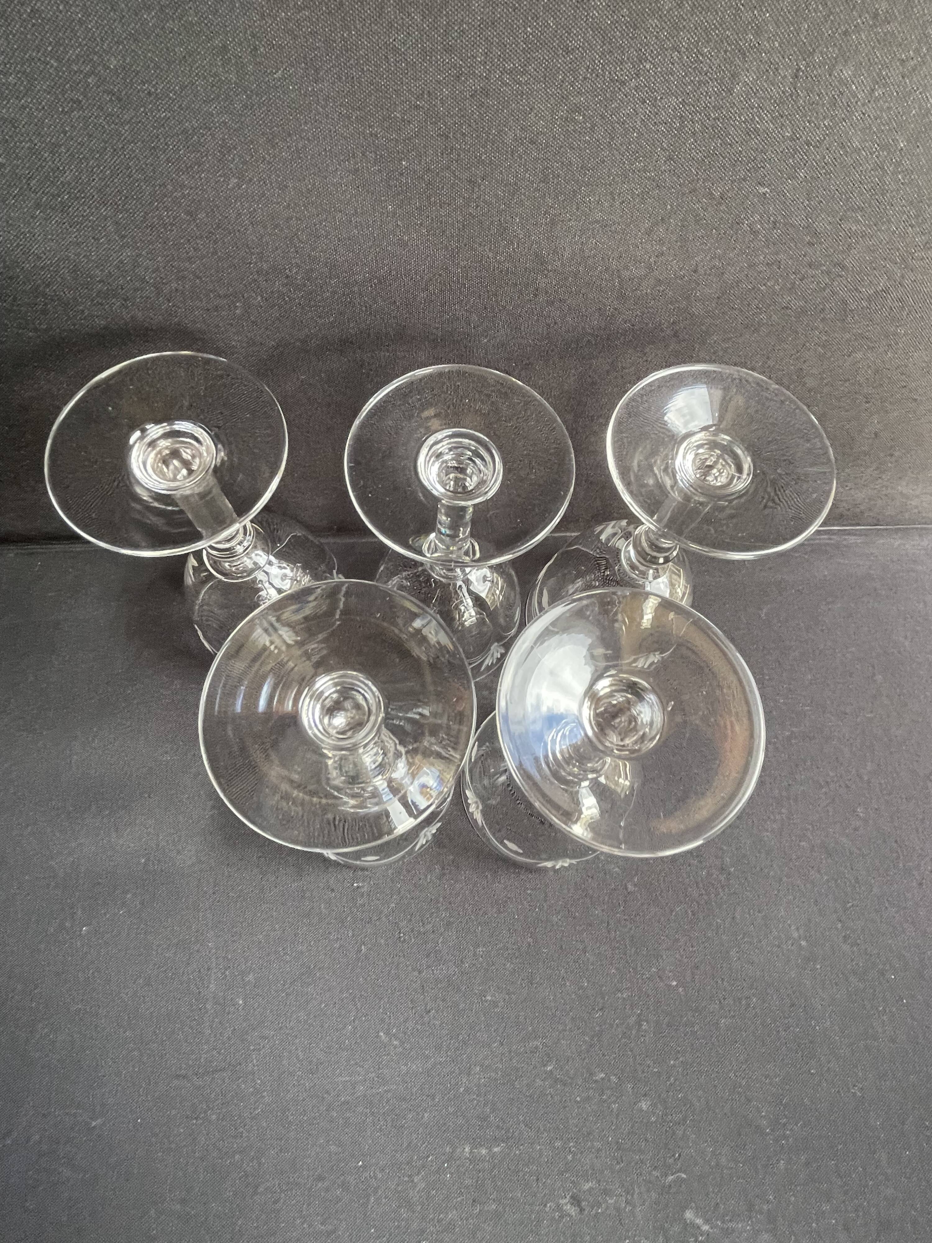 5 Blown, cut and engraved crystal water glasses