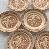 Set of 5 plates and an iron earth cake dish, willow hamage Moulin des loups art deco model