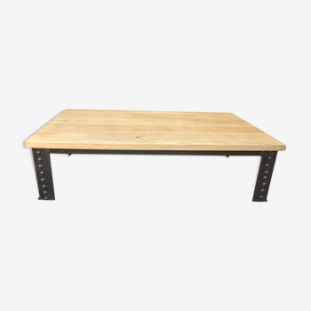 Industrial table riveted metal 1900 and solid oak