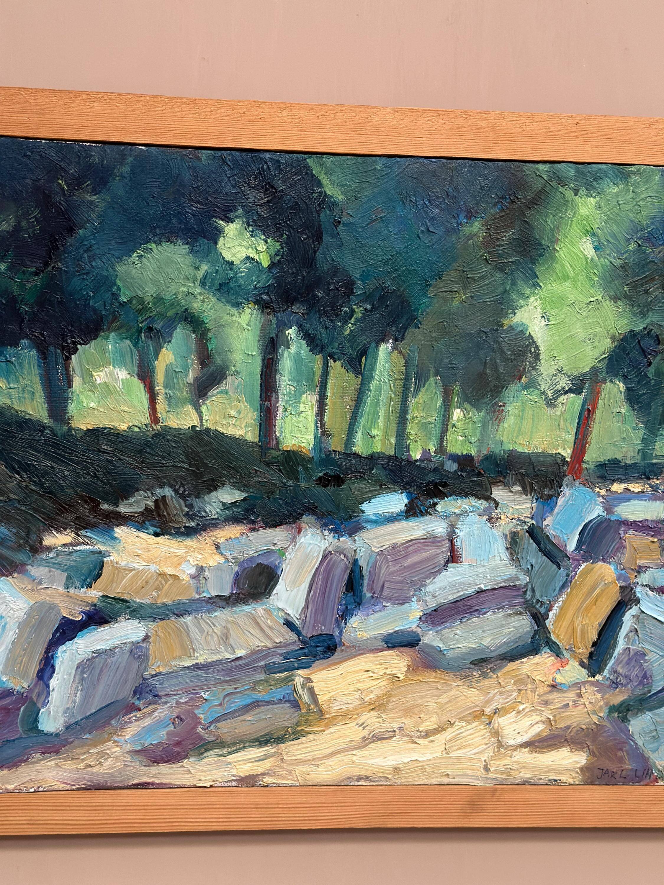 Original Swedish Oil On Canvas – “Landscape Composition” By Jarl Lindblad – Dated 1998 – Vintage & Framed – 43.5 × 51 Cm (17.1" × 20.1")
